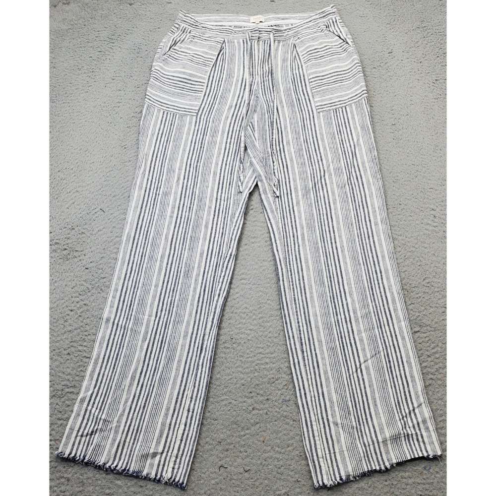 Laundry By Shelli Segal Capri Pants Women 10 Multi Striped Frayed Hem Drawstring